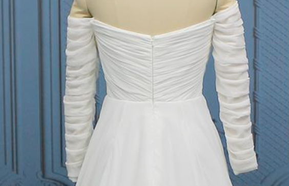 Draped Pleated Chiffon A Line Wedding Bridal Gown
