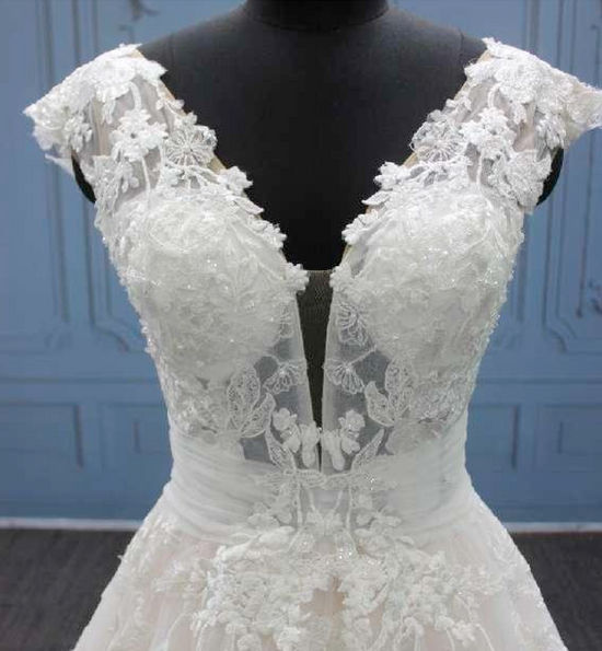 Cut Out Back A Line Beaded Lace Bridal Gown