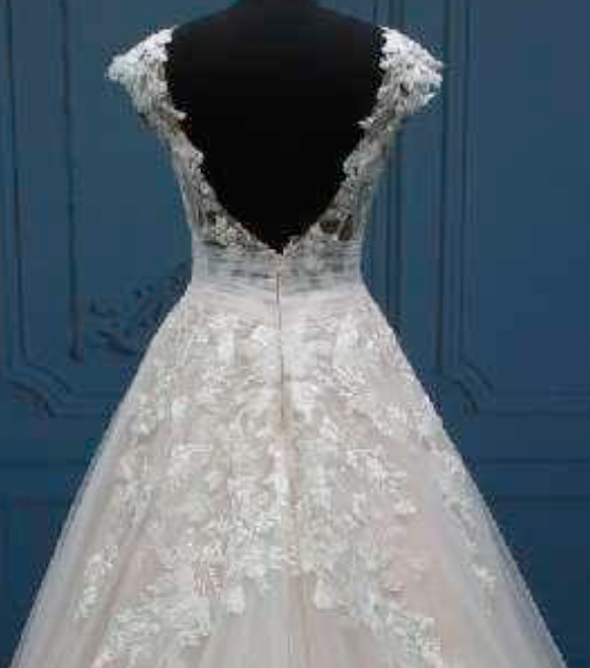 Cut Out Back A Line Beaded Lace Bridal Gown