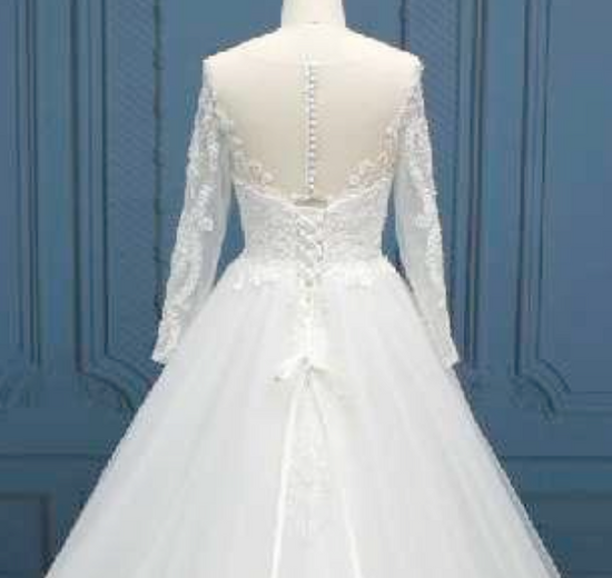 Load image into Gallery viewer, Lace Up Beaded O Net A Line Bridal Gown
