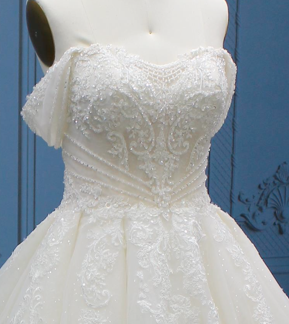 Load image into Gallery viewer, Beaded Lace Lace Up Back A Line Bridal Wedding Gown
