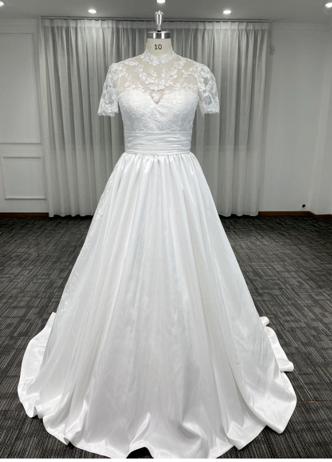 
                      
                        Modest A Line Lace Satin Wedding Bridal Gown
                      
                    