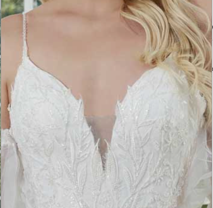 Deep V with Detachable Sleeves Tulle Lace Wedding Bridal Gown