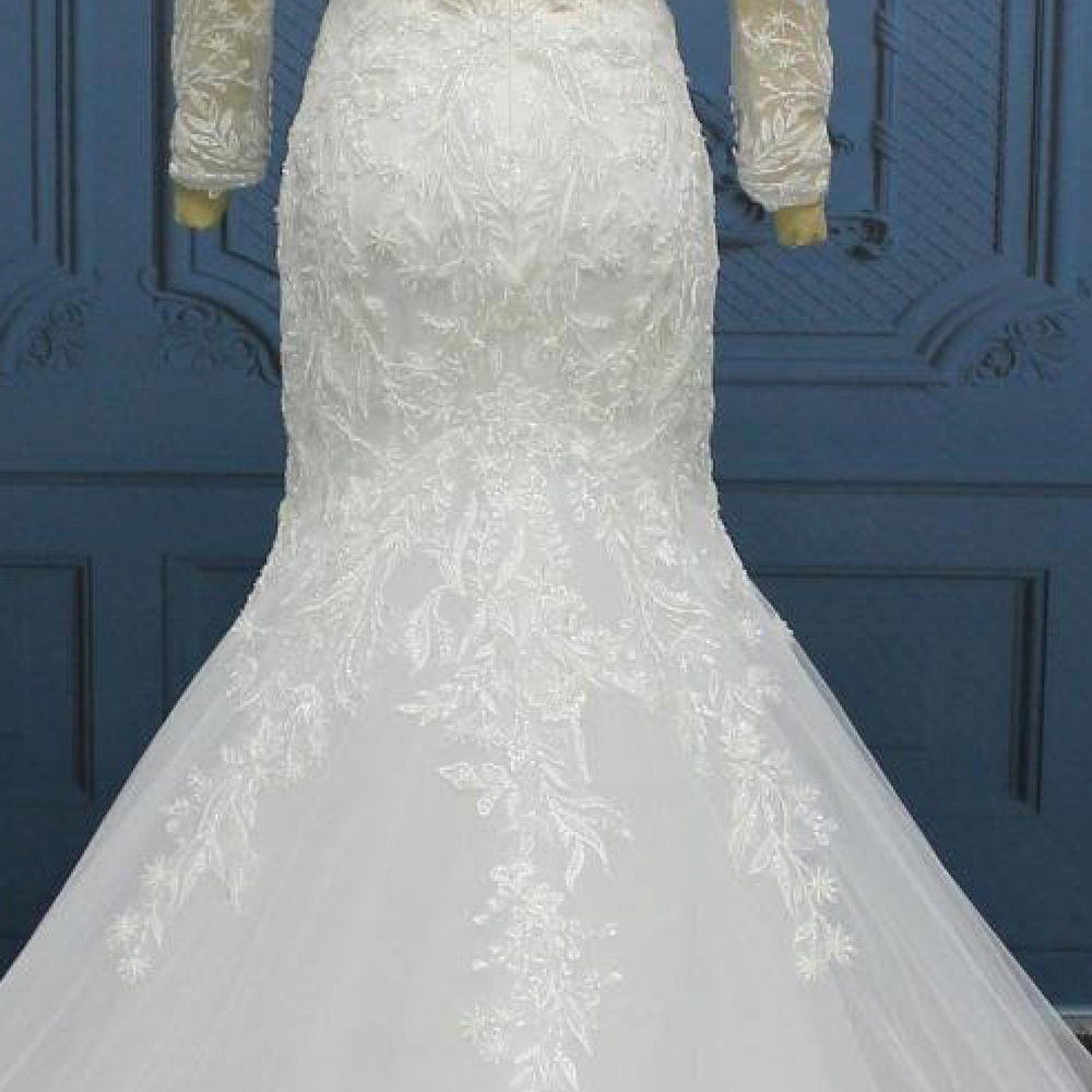 
                      
                        Deep V with Detachable Sleeves Tulle Lace Wedding Bridal Gown
                      
                    