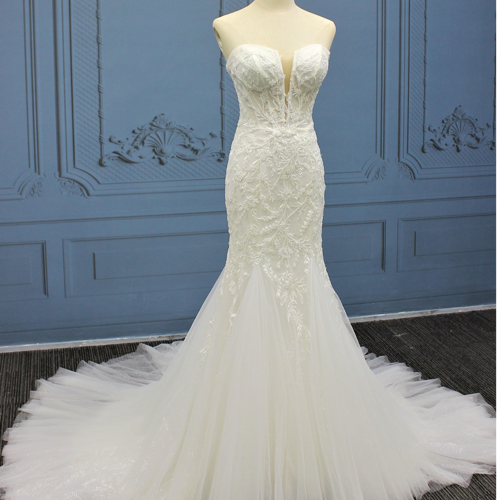 
                      
                        Sleeveless Beaded Lace Tulle Mermaid Fitted Bridal Wedding Gown
                      
                    