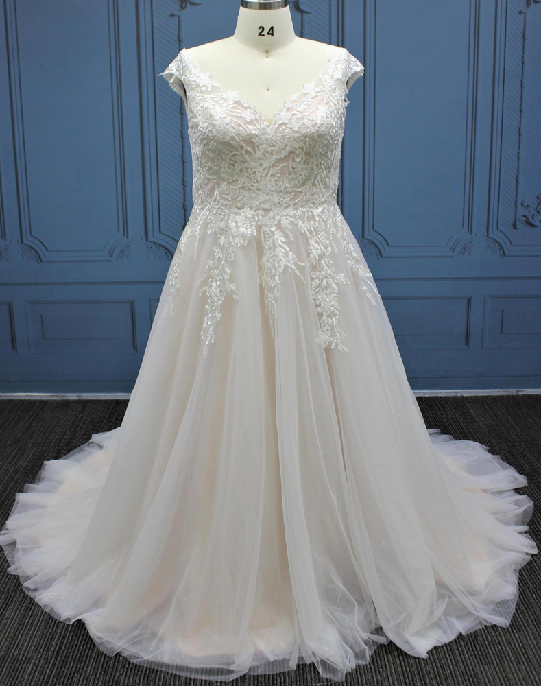 Plus Size Tulle Lace Sleeveless A Line Wedding Bridal Gown