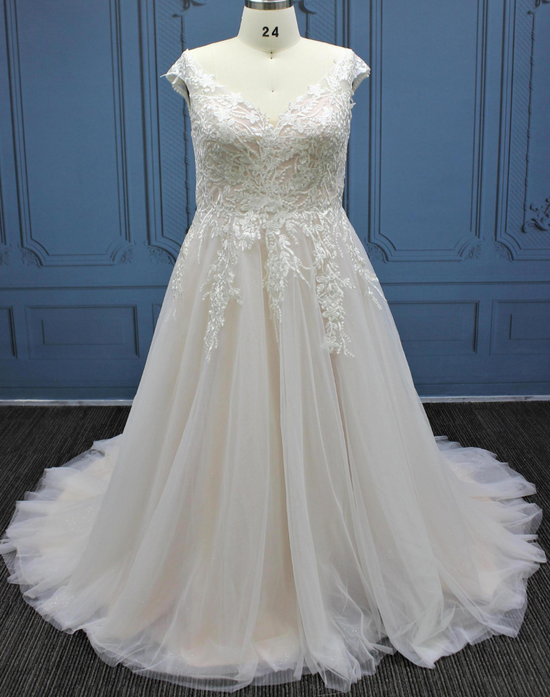 Plus Size Tulle Lace Sleeveless A Line Wedding Bridal Gown