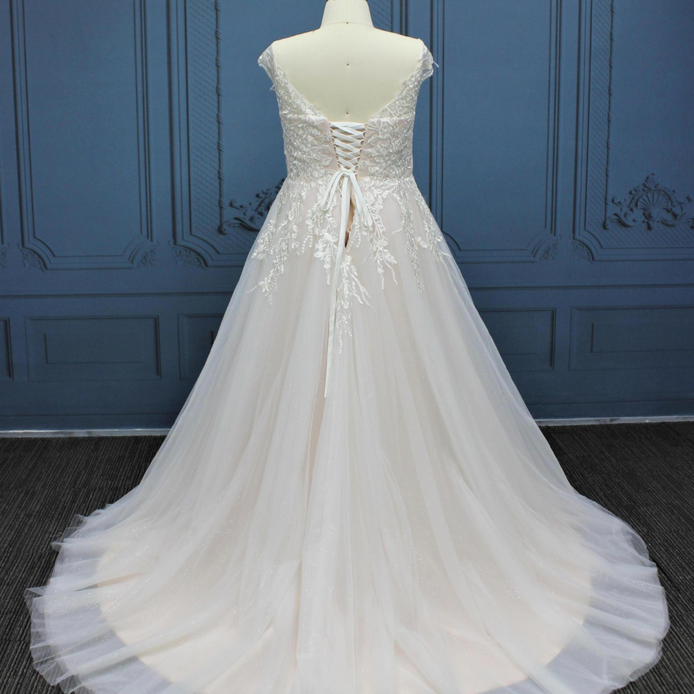 Plus Size Tulle Lace Sleeveless A Line Wedding Bridal Gown