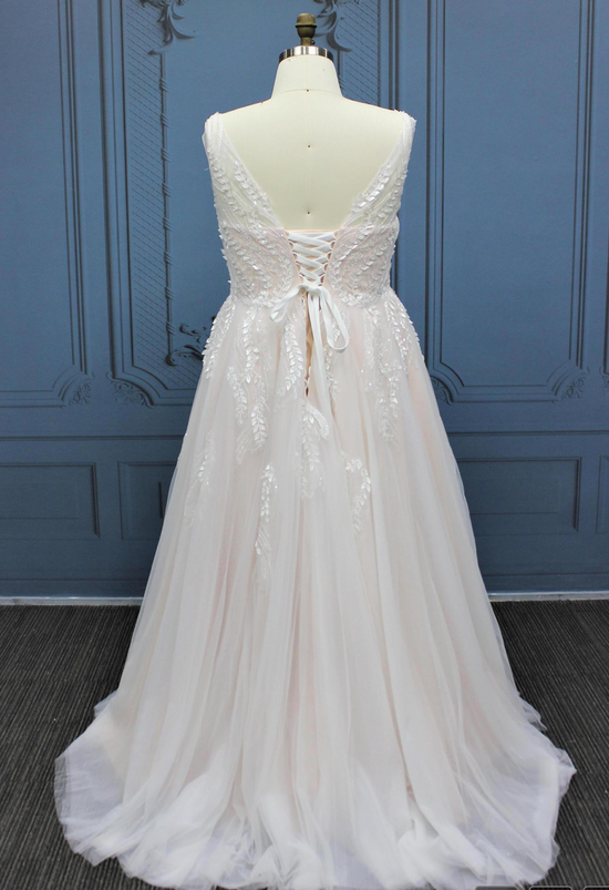 Plus Size 3D Leaf Lace A Line Lace Bridal Wedding Gown
