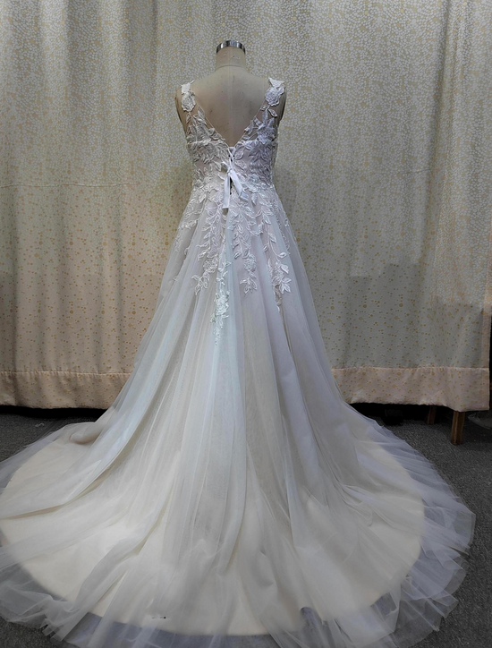 Plunge Front Lace A Line Plus Size Wedding Gown