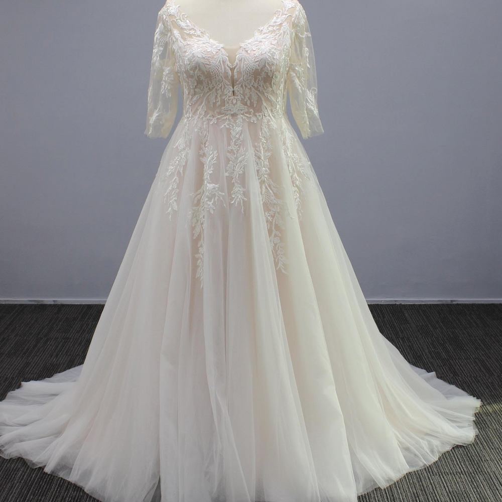 Cut Tulle Lace A Line Plus Size Wedding Bridal Gown