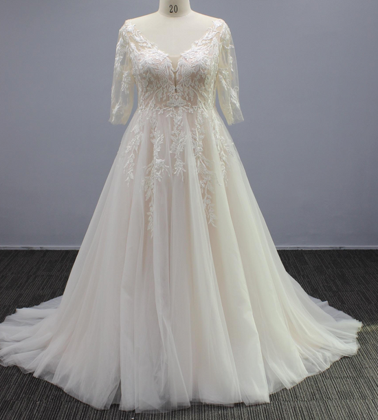 Cut Tulle Lace A Line Plus Size Wedding Bridal Gown