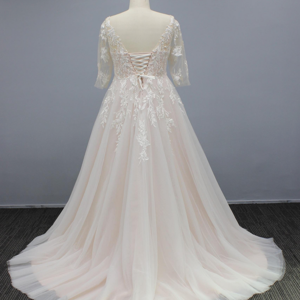 Cut Tulle Lace A Line Plus Size Wedding Bridal Gown