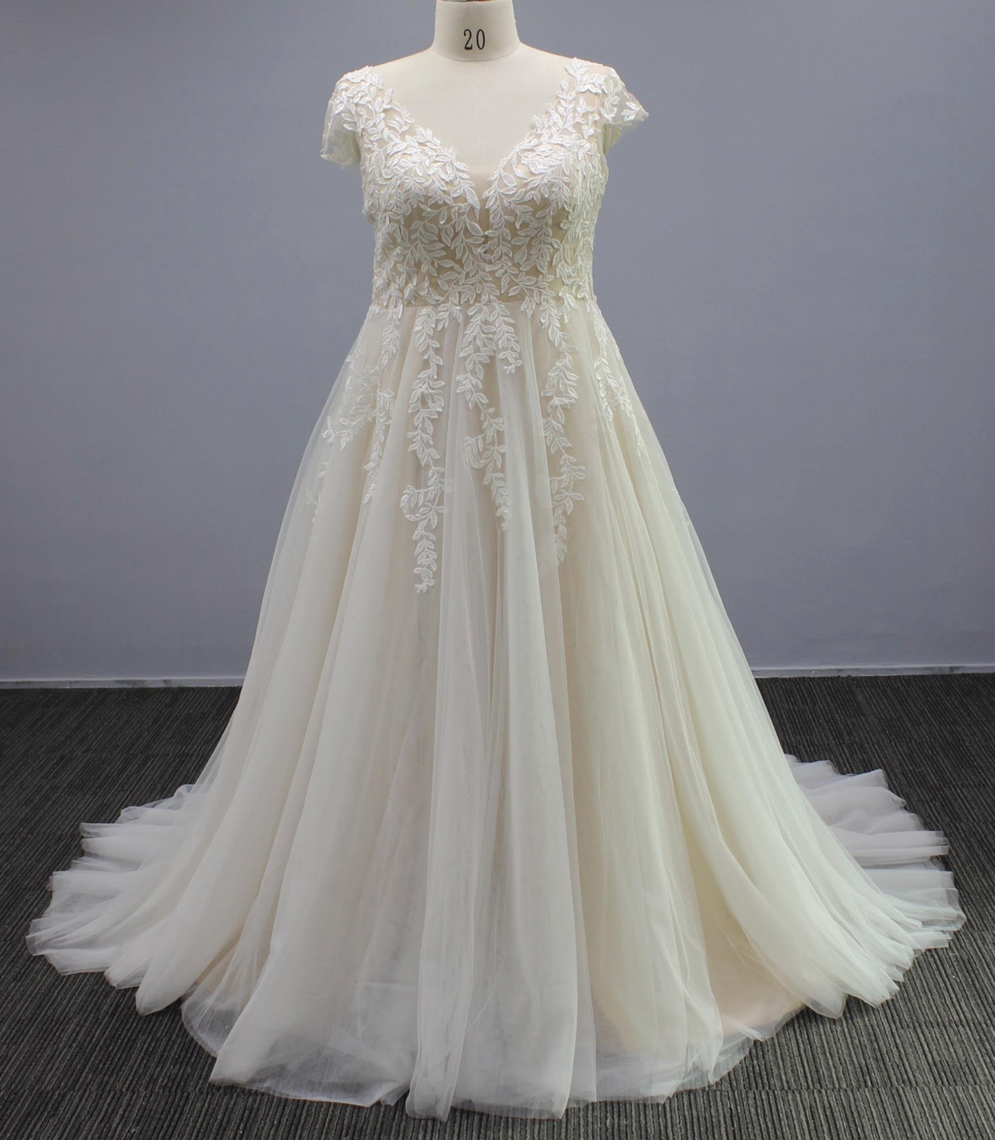 Plus Size Cut Tulle Cap Sleeve A Line Wedding Bridal Gown