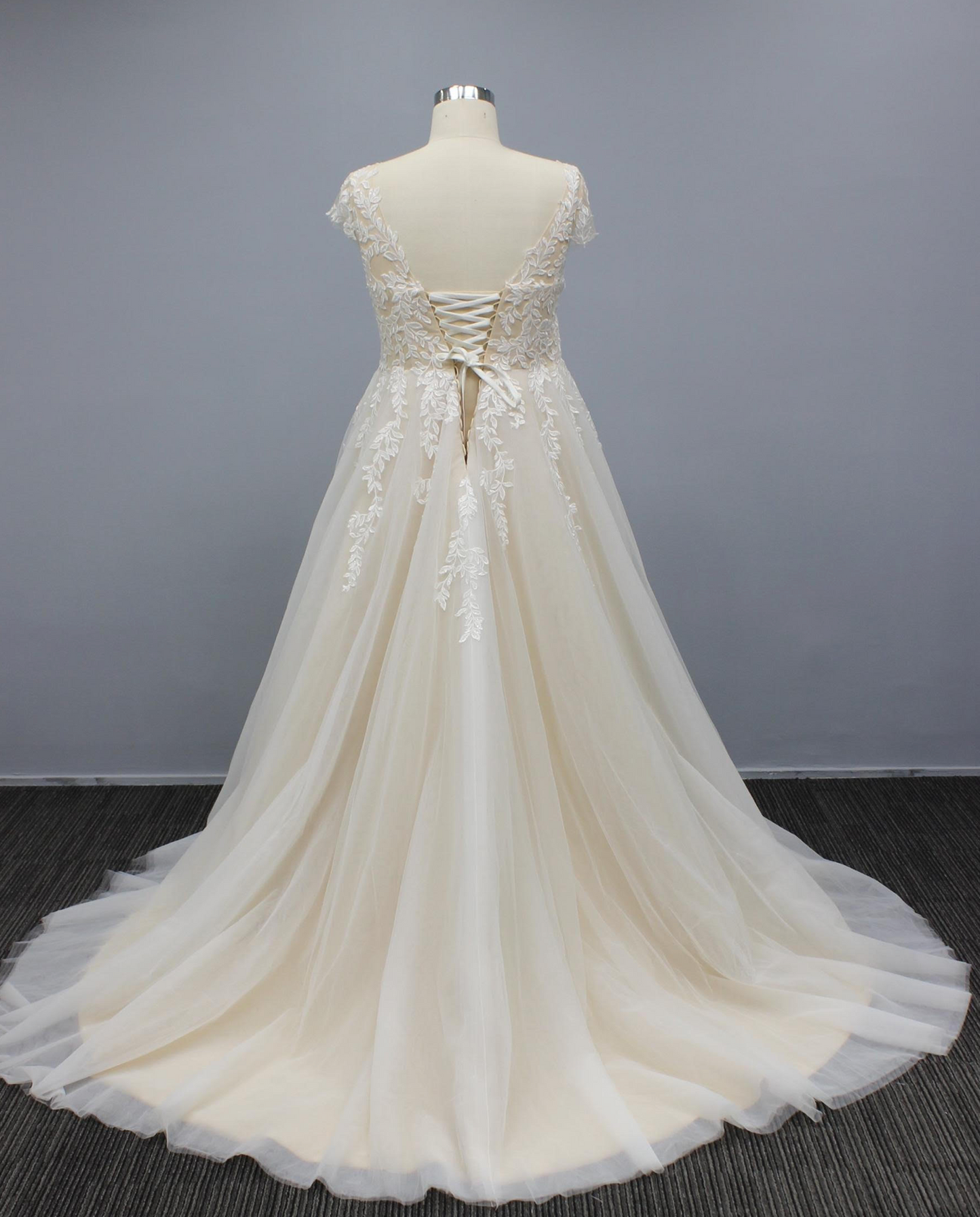 Plus Size Cut Tulle Cap Sleeve A Line Wedding Bridal Gown