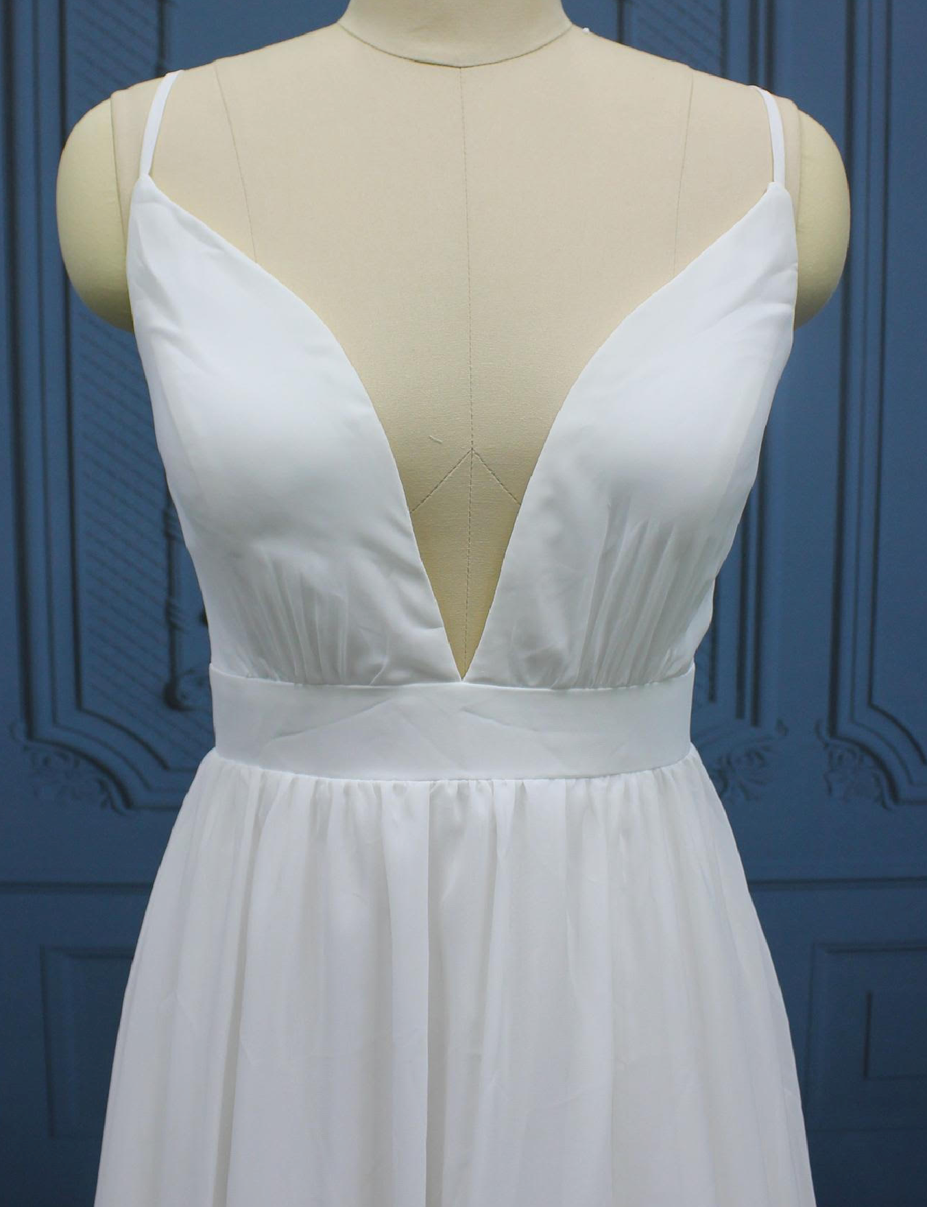 Cami straps V shape back detail pleated chiffon maxi dress $129