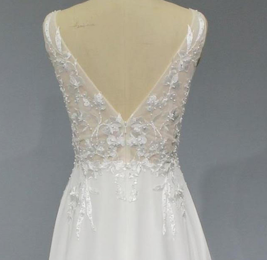 Pearl Beaded Lace Chiffon A Line Wedding Dress