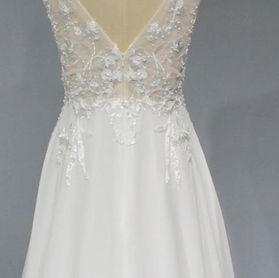 Load image into Gallery viewer, Pearl Beaded Lace Chiffon A Line Wedding Dress
