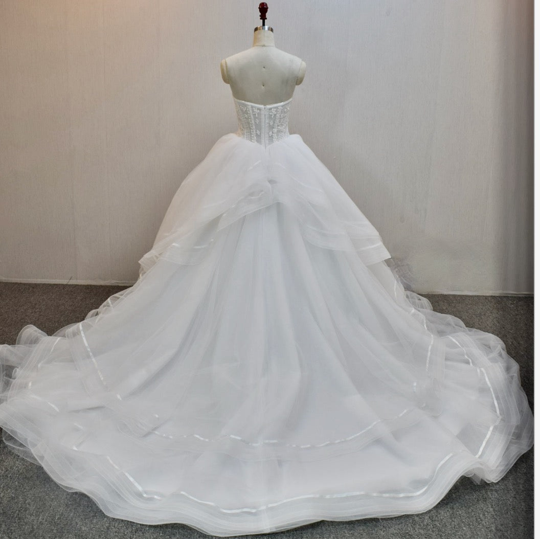 Tulle Peplum Sleeveless Chapel Train Princess Bridal Ball Gown ...