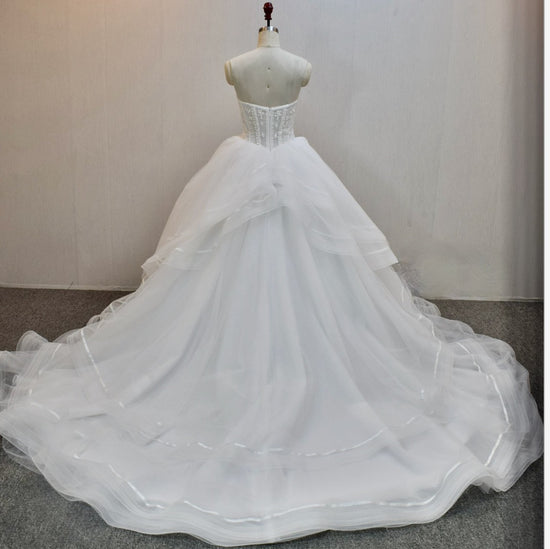 Tulle Peplum Sleeveless Chapel Train Princess Bridal Ball Gown