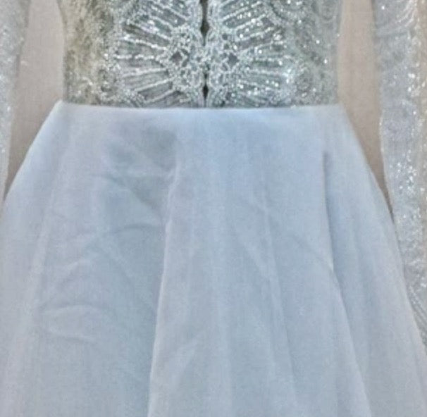 Load image into Gallery viewer, Deep V Plunge Sequined Lace Top Long Sleeve Wedding A Line Gown
