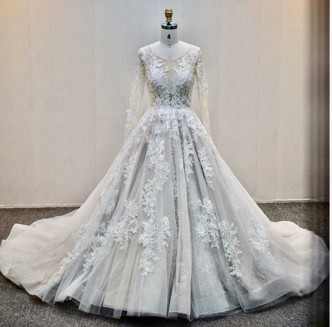 Illusion Lace Sparkle A Line Wedding Bridal Ball Gown – TulleLux Bridal ...