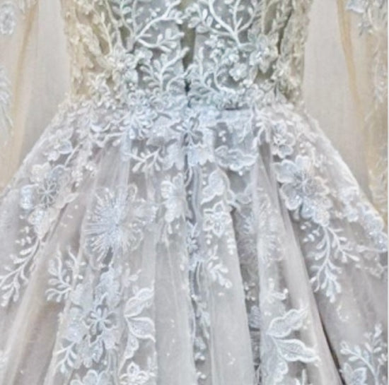 Load image into Gallery viewer, Illusion Lace Sparkle A Line Wedding Bridal Ball Gown
