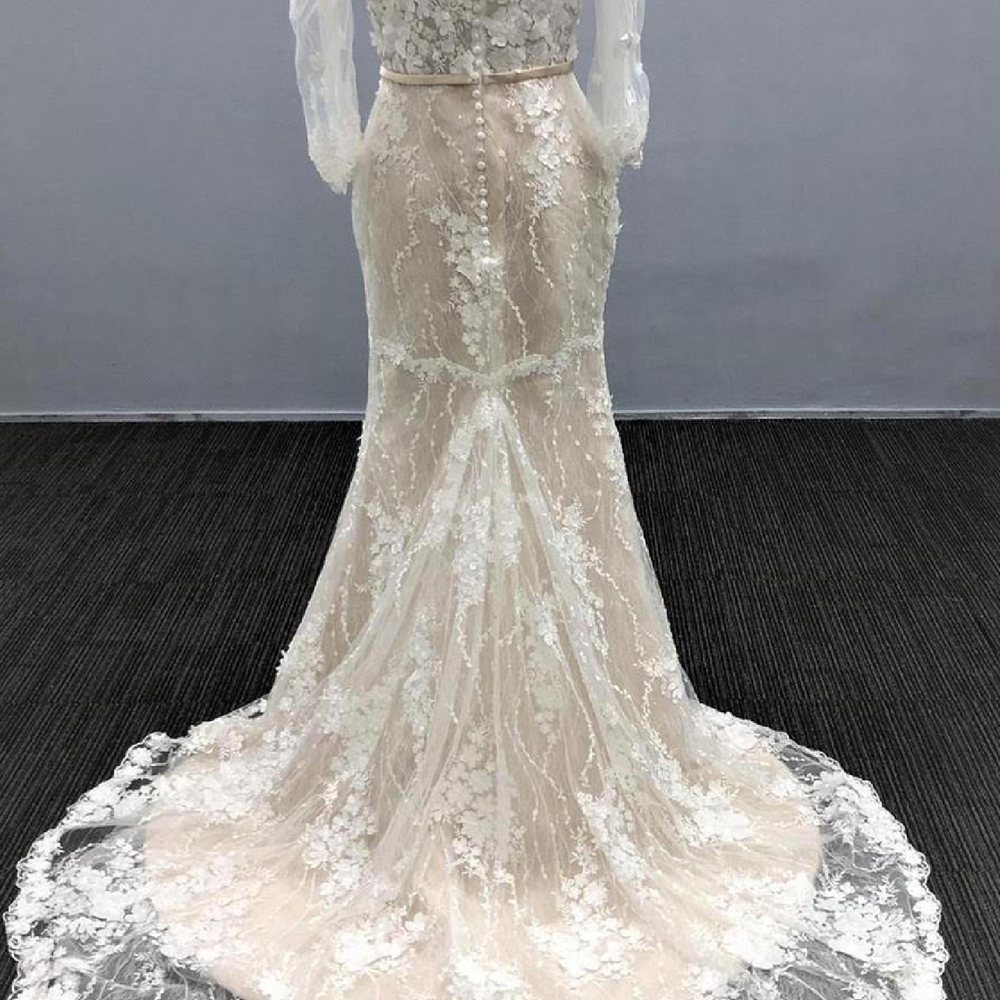 Lace Illusion Sleeve Mermaid Sweetheart Bridal Gown