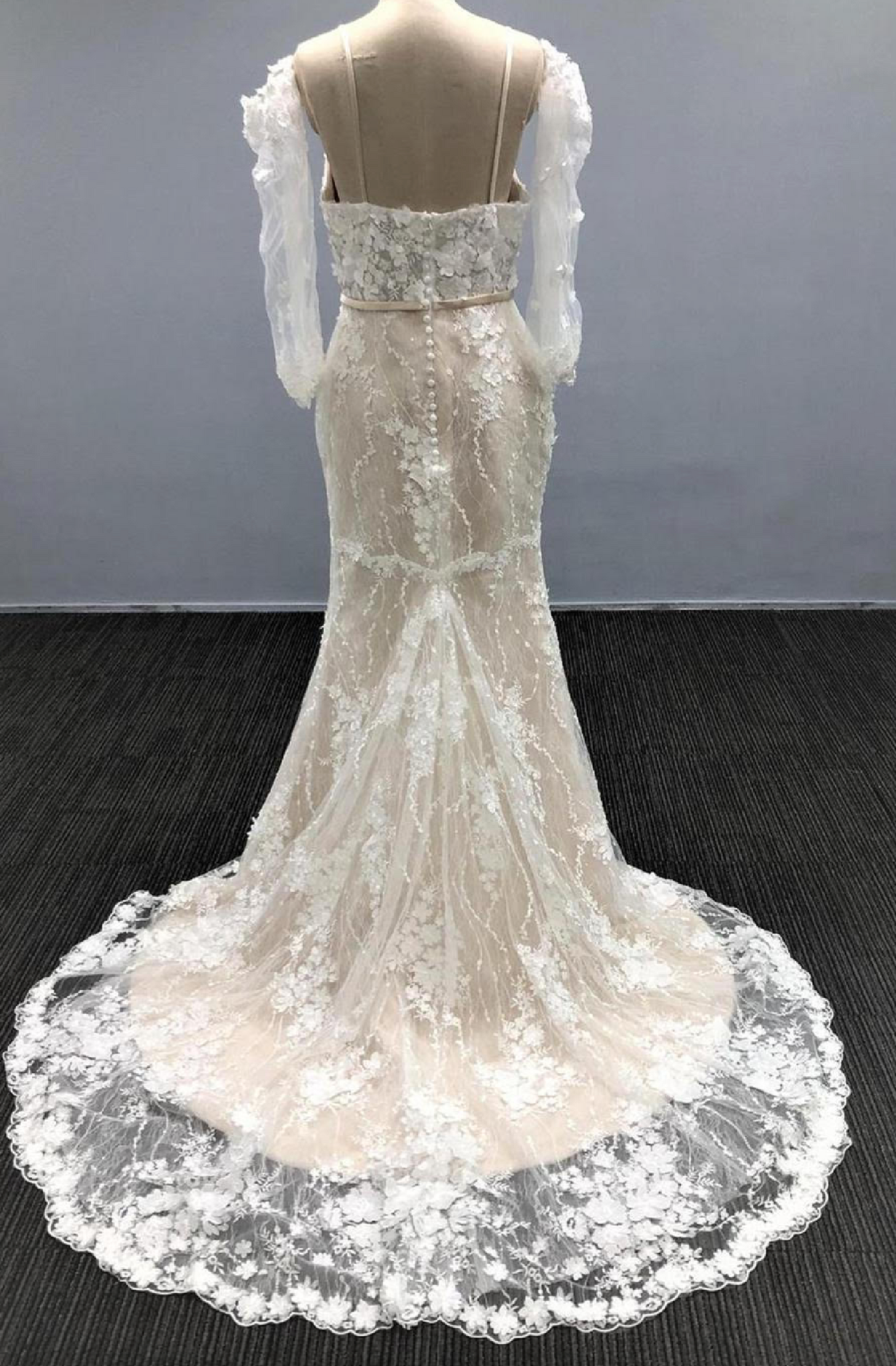 Lace Illusion Sleeve Mermaid Sweetheart Bridal Gown