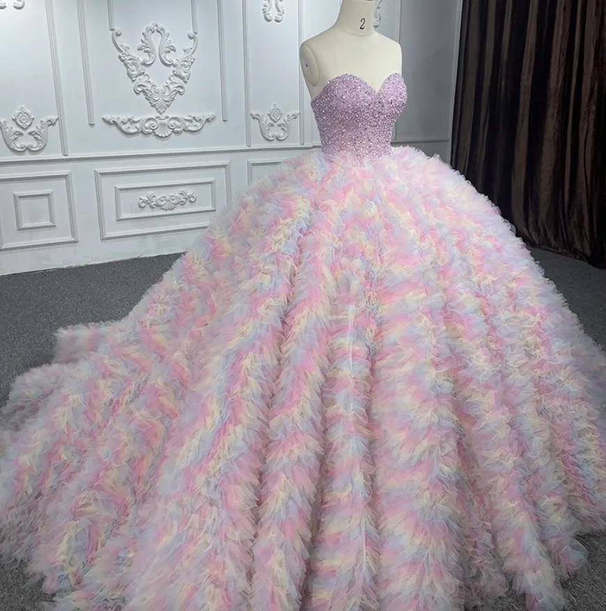 
                      
                        Quinceanera Pink Pastel Rainbow Ball Gown Dress
                      
                    