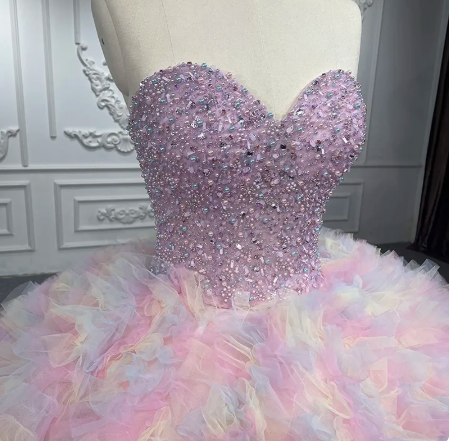 
                      
                        Quinceanera Pink Pastel Rainbow Ball Gown Dress
                      
                    