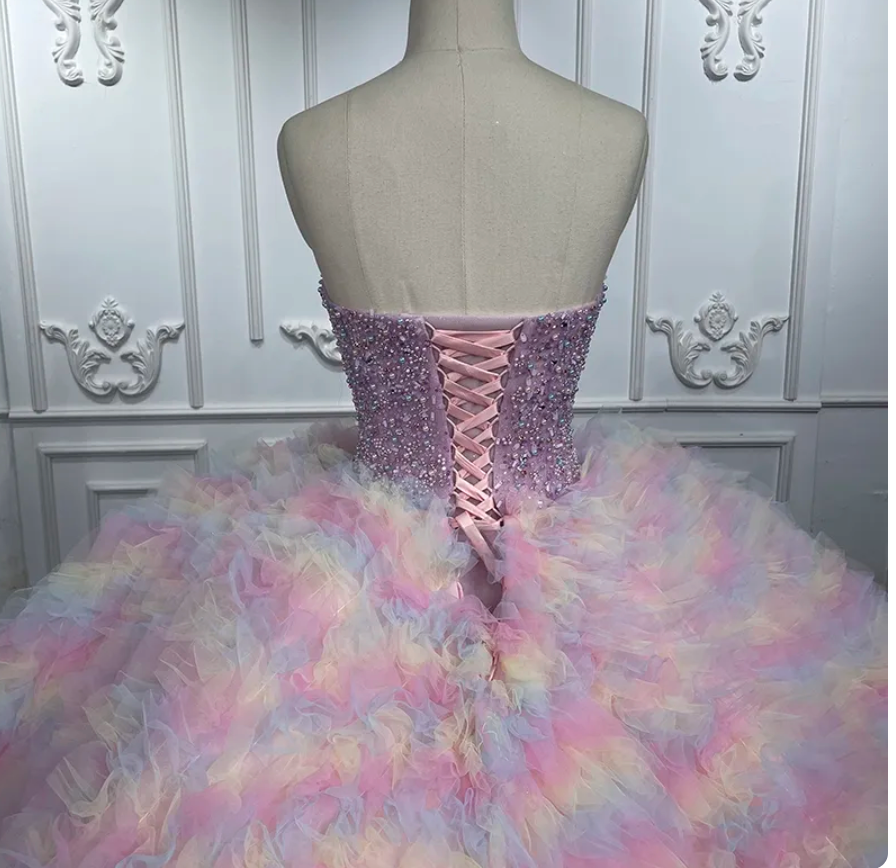 
                      
                        Quinceanera Pink Pastel Rainbow Ball Gown Dress
                      
                    