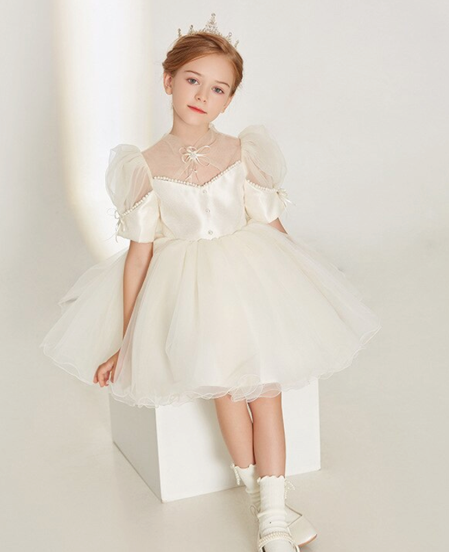 
                      
                        Bow Flower Girl Gown Above Knee Short Sleeve Party Dress
                      
                    