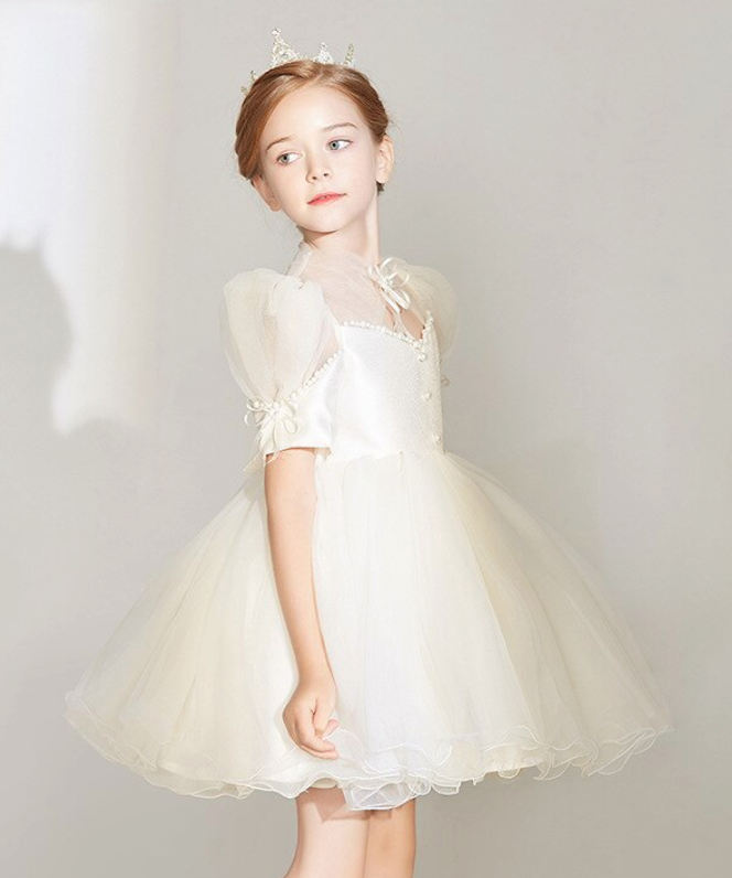 
                      
                        Bow Flower Girl Gown Above Knee Short Sleeve Party Dress
                      
                    