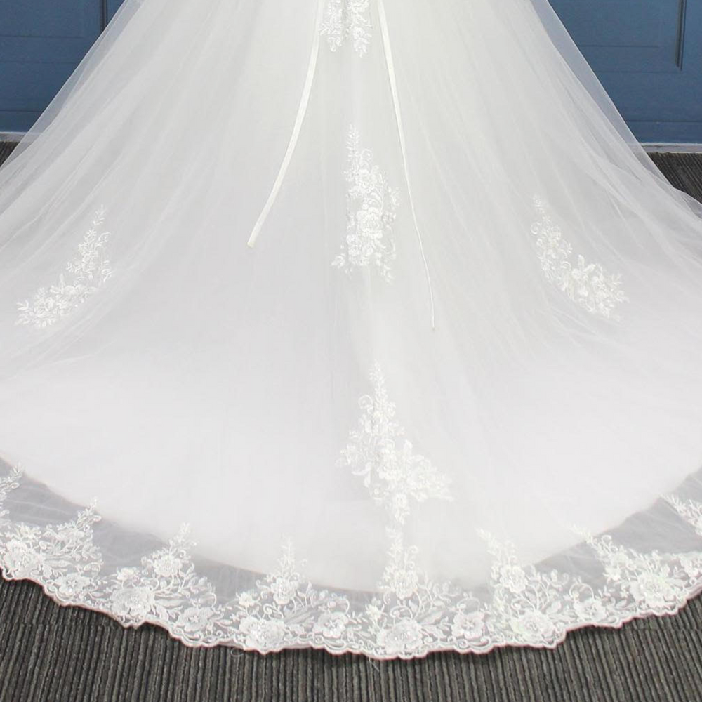 
                      
                        Traditional Lace A Line Sequined Illusion Back Bridal Wedding Gown
                      
                    