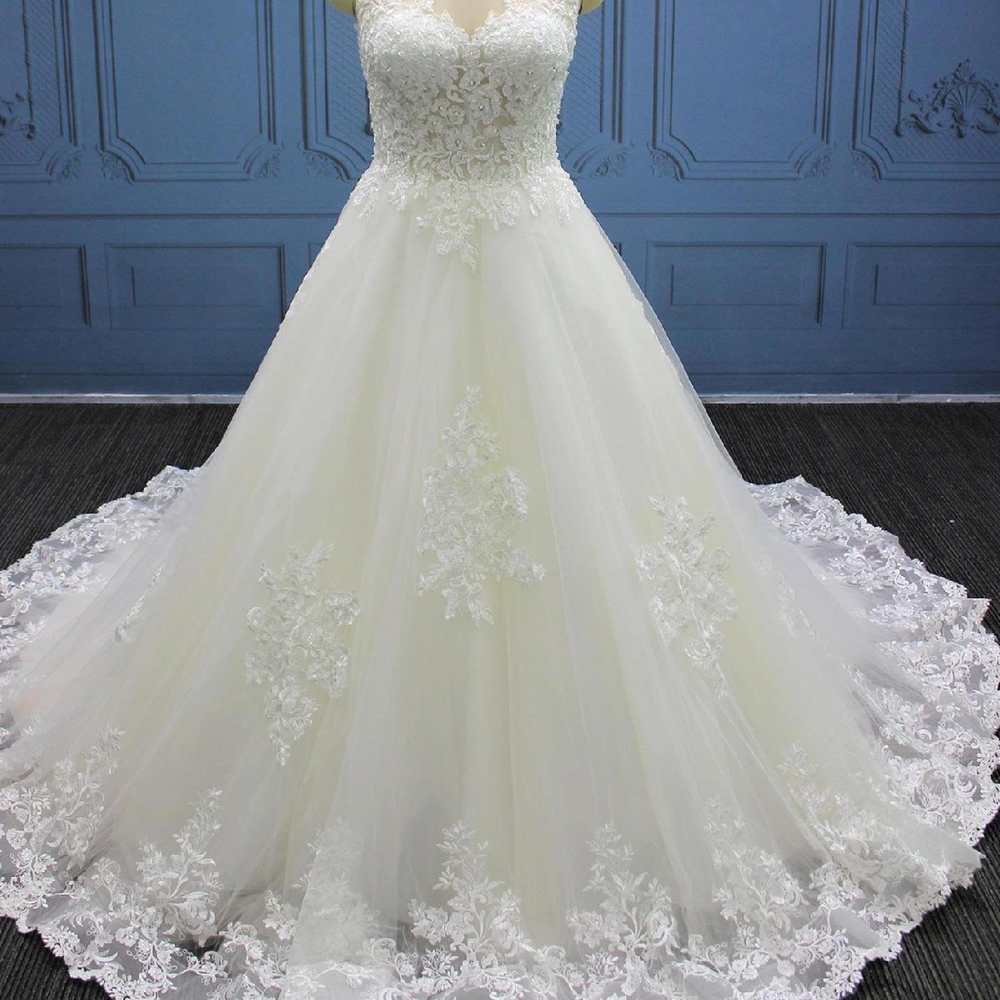 Illusion A Line Lace Tulle Bridal Wedding Dress