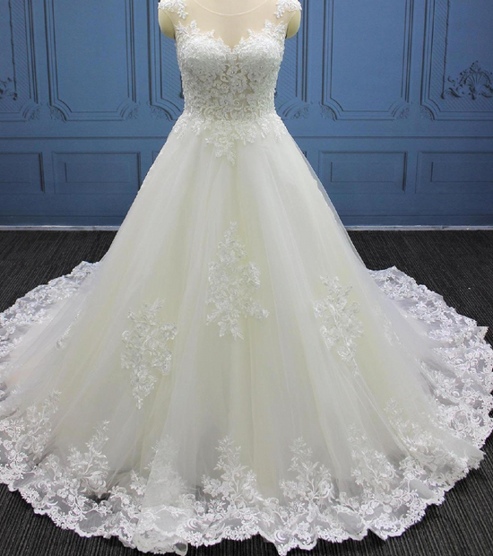 Illusion A Line Lace Tulle Bridal Wedding Dress