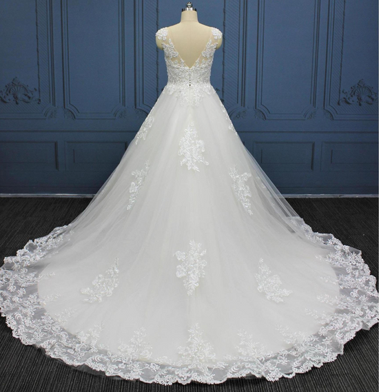 Illusion A Line Lace Tulle Bridal Wedding Dress