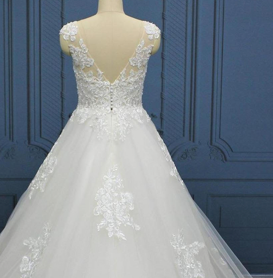 Illusion A Line Lace Tulle Bridal Wedding Dress