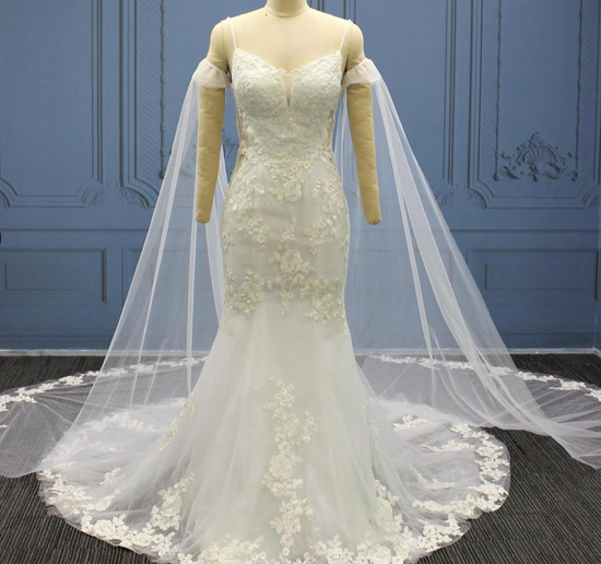 Detached Tulle Lace Bridal Cape  Mermaid Wedding Dress