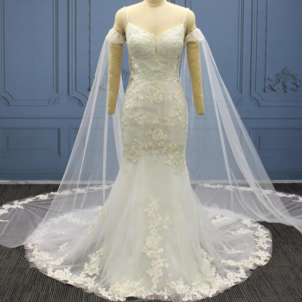 Detached Tulle Lace Bridal Cape  Mermaid Wedding Dress