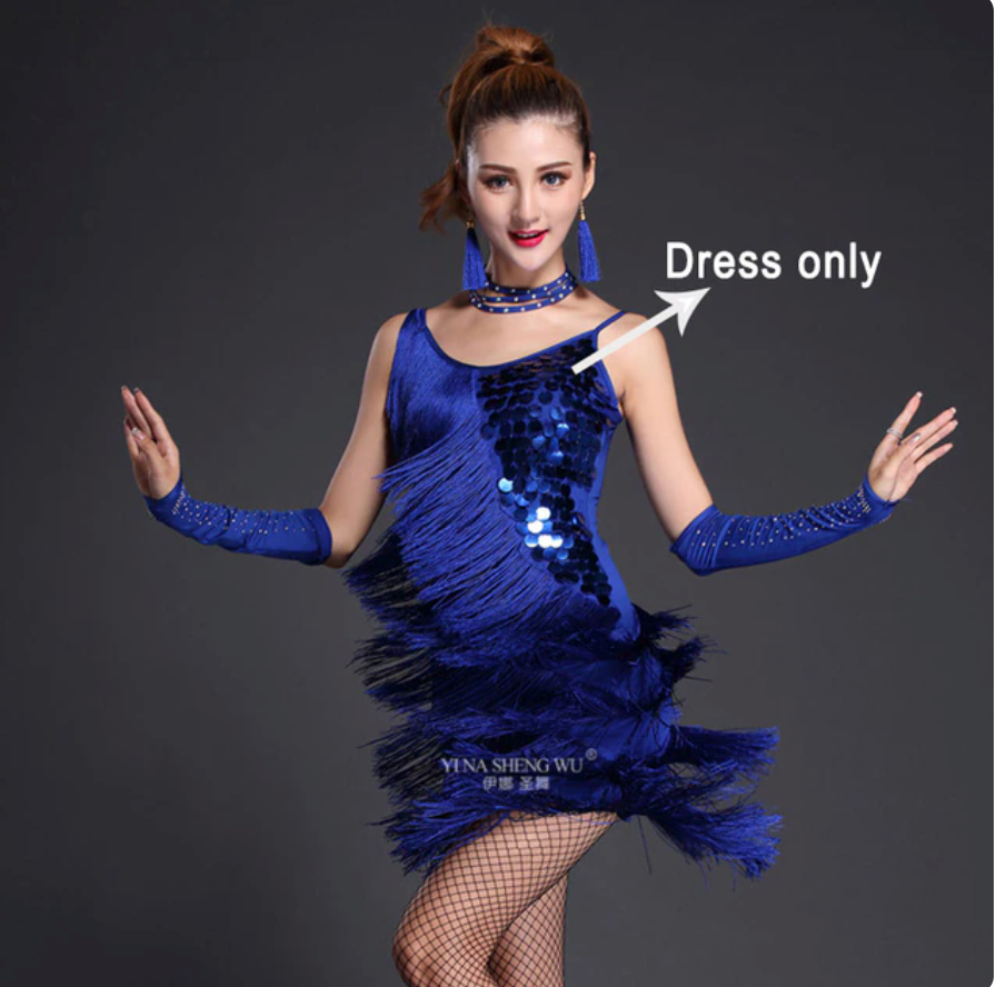 
                      
                        Latin Dance Costume Adult Fringe Sequin Dress Professional Dancing Tassel Dress
                      
                    