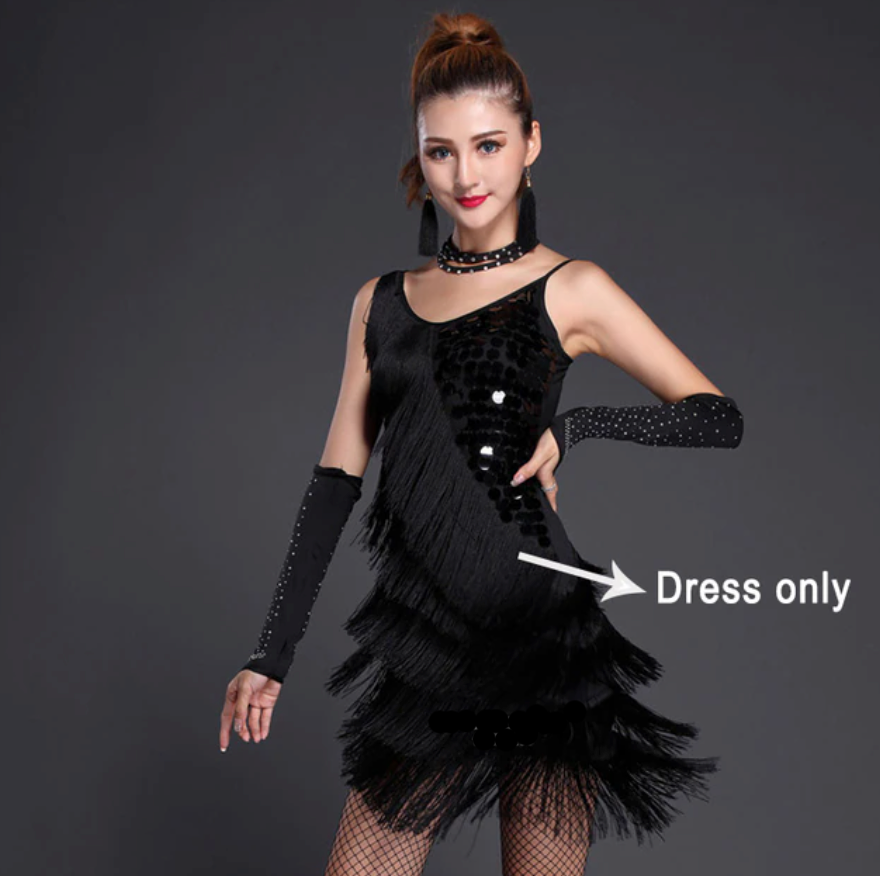 
                      
                        Latin Dance Costume Adult Fringe Sequin Dress Professional Dancing Tassel Dress
                      
                    