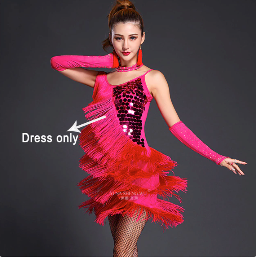 
                      
                        Latin Dance Costume Adult Fringe Sequin Dress Professional Dancing Tassel Dress
                      
                    