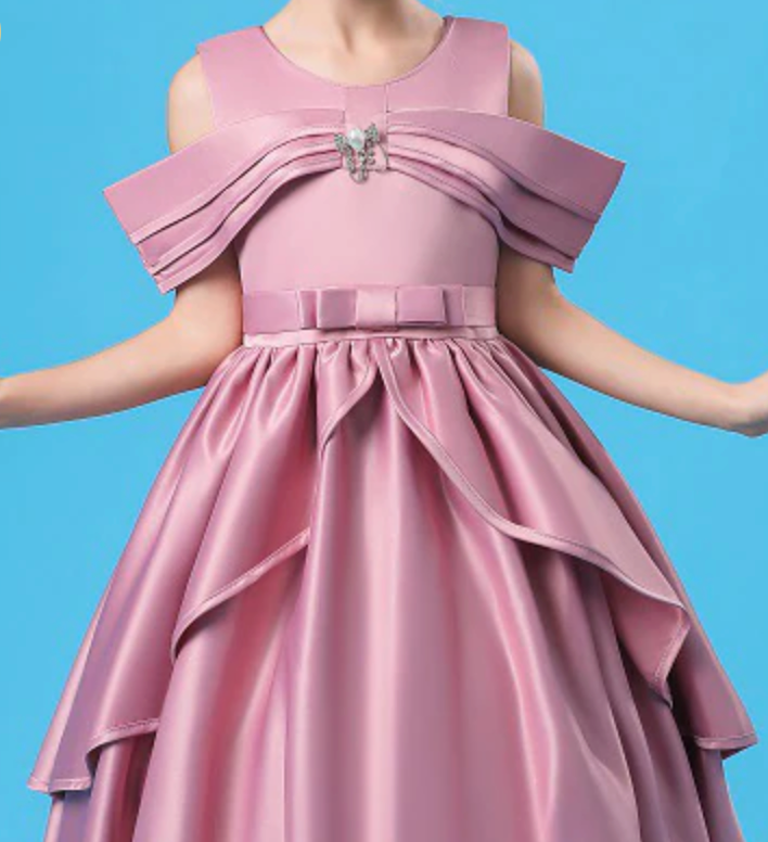 Layered Satin Girls Ball Gown Flower Girl Party Dress