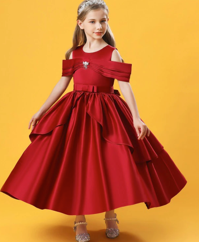 
                      
                        Layered Satin Girls Ball Gown Flower Girl Party Dress
                      
                    