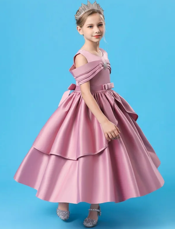 
                      
                        Layered Satin Girls Ball Gown Flower Girl Party Dress
                      
                    