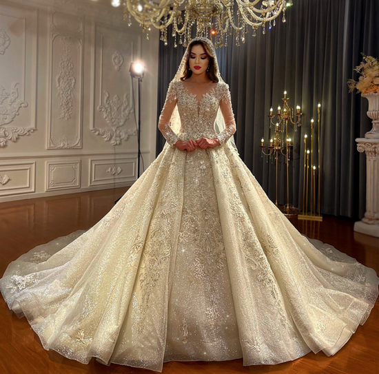 Load image into Gallery viewer, Beaded High Neck Princess Ball Gown
