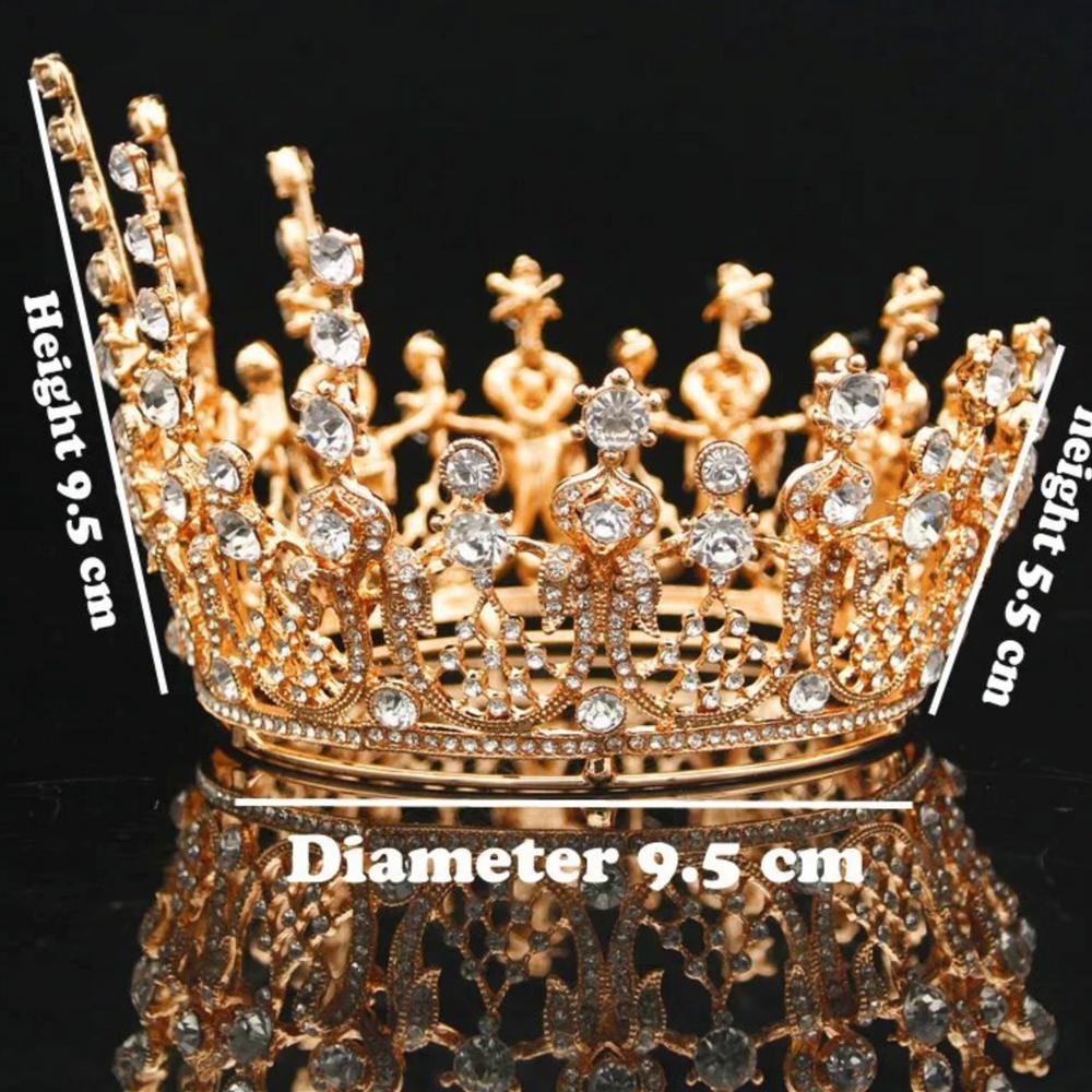 
                      
                        Gold Full Round Queen King Tiara Crown Pageant  Bridal Wedding
                      
                    