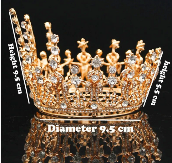 Gold Full Round Queen King Tiara Crown Pageant  Bridal Wedding